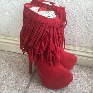 Red Fringe Ankle Boots